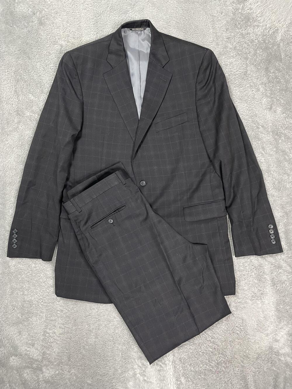 Jack Victor Suit Mens 42R 34x34* Gray Plaid Wool Loro Piana 2 Piece Canada
